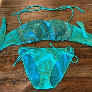 Victoria’s Secret Bikini Sequins Aqua EUC